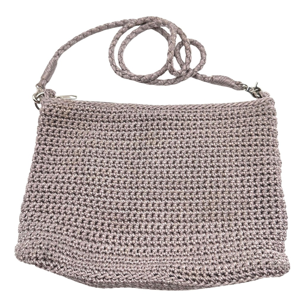 The Sak Crochet Essential Pouch Crossbody Bag Taupe Mauve Knit Zip Purse